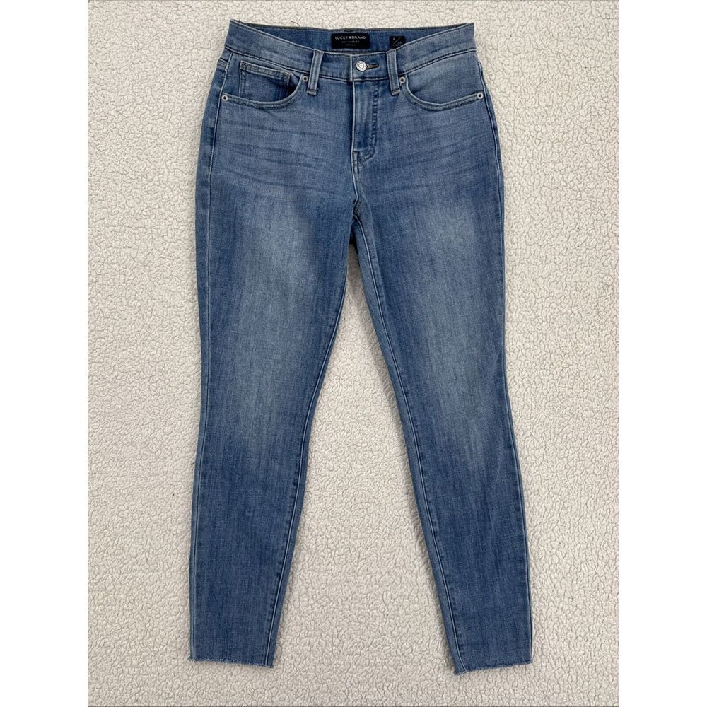Lucky Brand Jeans Women Size 6/28 Regular Blue Mid Rise Super Skinny Ava Raw Hem
